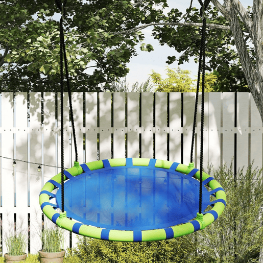 AIYAPLAY Baloiço para Crianças Redondo Baloiço de Jardim Infantil Ajustável Baloiço de Exterior para Crianças Impermeável Carga 150kg Ø100x180 cm Preto e Azul