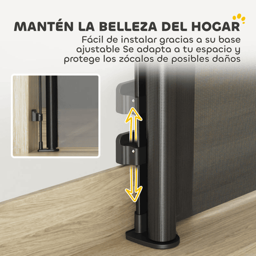 PawHut Barreira para Cães Retrátil 0-144 cm Barreira para Cães Pequenos Extensível Barreira de Segurança para Animais de Estimação com Fecho para Escadas Portas Corredores Preto