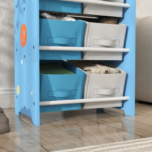 AIYPLAY Estante para Brinquedos com 6 Caixas de Tecido não Tecido Amovíveis Organizador de Brinquedos para Dormitório Escola Infantil 43x30x60 cm Azul