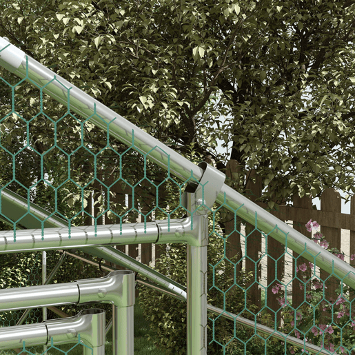 PawHut Galinheiro para Exterior 6 m² 3x2x1,95 m para 6-8 Galinhas Galinheiro em Aço Galvanizado com Poleiro, Comedouro Suspenso Tipo Espeto, Fechadura, Cobertura Anti-UV e Impermeável para Coelhos Prateado