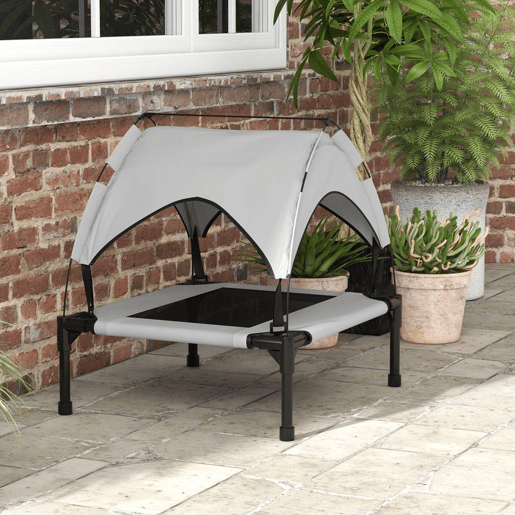 awHut Cama para Cães Elevada com Toldo Cama para Cães Médios com Estrutura de Aço e Bolsa de Transporte para Interior e Exterior 76x61x69,5 cm Cinzento Claro