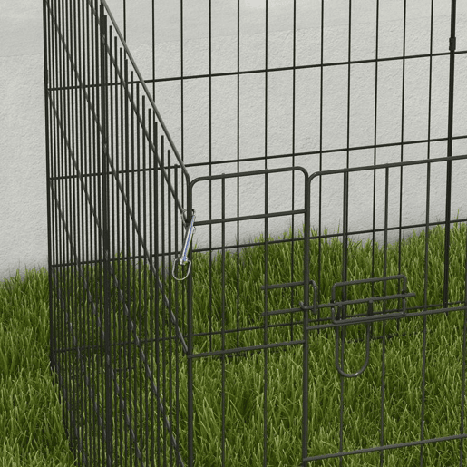 PawHut Parque para Cães 8 Painéis 76x61cm Dobráveis Gaiola Metálica para Animais de Estimação com Porta e Dupla Fechadura para Jardim Pátio Exterior Preto