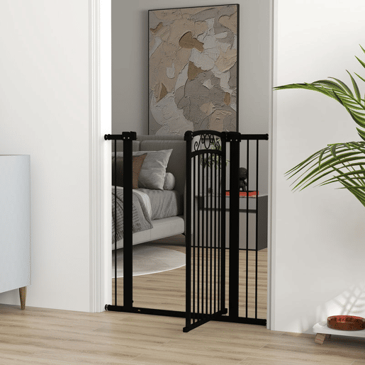 PawHut Barreira de Segurança para Cães Extensível 76-102 cm Barreira para Animais de Estimação Barreira para Cães com 2 Extensões Duplo Bloqueio para Escada Porta 76-102x4x104 cm Preto