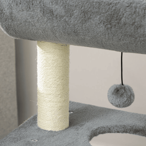PawHut Arrador para Gatos Arranhador para Gatos Altura 76 cm com 4 Postes de Arranhar Cama Plataforma em U Almofada para Arranhar Bolas Suspensas Cinzento