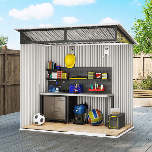 Outsunny Abrigo de Jardim 1,9m² 195x122x182 cm Abrigo de Exterior com Base Reforçada (Chão NÃO Incluído) Porta Corredera Janelas Abrigo de Ferramentas para Pátio Cinza Escuro