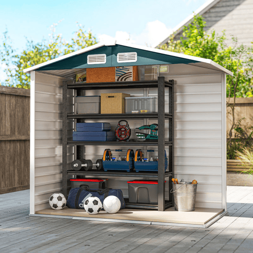 Outsunny Abrigo de Jardim Exterior 2,36m² 213x120x194 cm Abrigo de Exterior com Base Reforçada (Piso NÃO Incluído) Portas de Correr Duplas Fechadura Janelas Verde