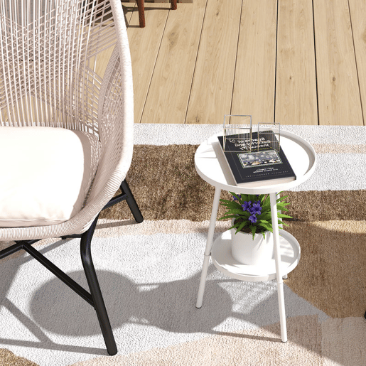 Outsunny Mesa de Jardim Redonda de 2 Níveis Mesa de Exterior Ø32x51 cm com Bandeja Inferior e Estrutura de Metal Mesa para Exterior e Interior Branco