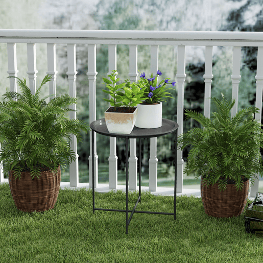 Outsunny Mesa Auxiliar Redonda Mesa de Jardim com Bandeja Amovível Pés Dobráveis Mesa para Exterior Pátio Ø46x50 cm Preto
