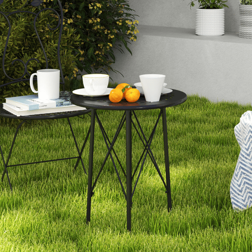 Outsunny Mesa de Jardim Redonda Mesa de Varanda Ø40x50 cm com Pés Ajustáveis e Estrutura em Forma de X Mesa para Exterior e Interior Preto