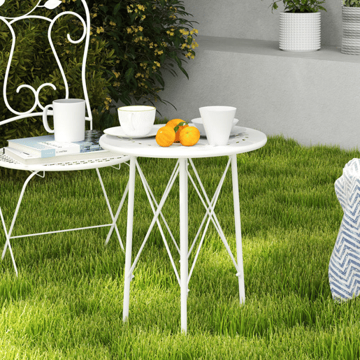 Outsunny Mesa de Jardim Redonda Mesa de Varanda Ø40x50 cm com Pés Ajustáveis e Estrutura em Forma de X Mesa para Exterior e Interior Branco