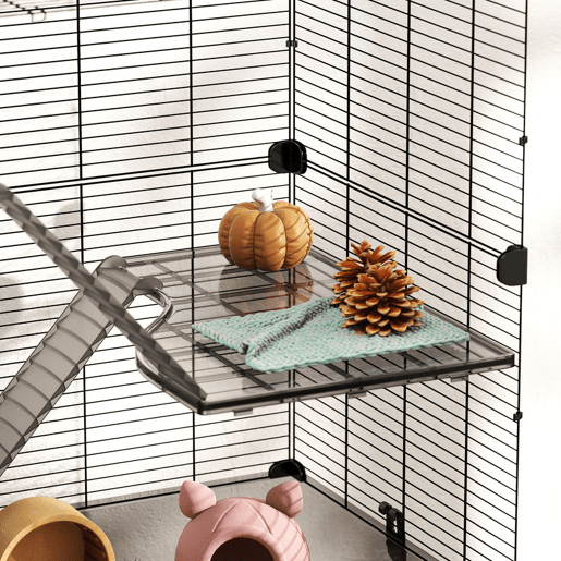 PawHut Gaiola para Pequenos Animais de 4 Níveis com Bandeja Inferior Gaiola para Roedores com Rampas Comedouro e Bebedouro Recinto para Chinchilas 73x47x80 cm Preto