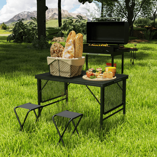 Outsunny Mesa Dobrável Campismo de Alumínio 137x62x67 cm com Laterais Abatíveis e Altura Ajustável Mesa Dobrável Portátil Leve com Bancada Metálica de Grade para Acampamento Caminhadas Praia Preto