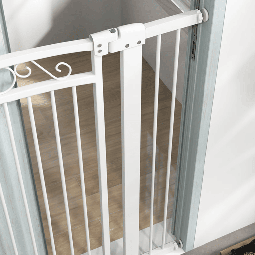 PawHut Barreira de Segurança para Cães Extensível 76-102 cm Barreira para Animais de Estimação Barreira para Cães com 2 Extensões Duplo Bloqueio para Escada Porta 76-102x4x104 cm Branco