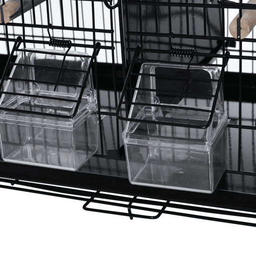 PawHut Gaiola para Pássaros com Divisória Gaiola com Ganchos Superiores Portas Comedouros Poleiros e Bandeja Amovível para Canários Periquitos 59,5x26,5x39,5 cm Preto
