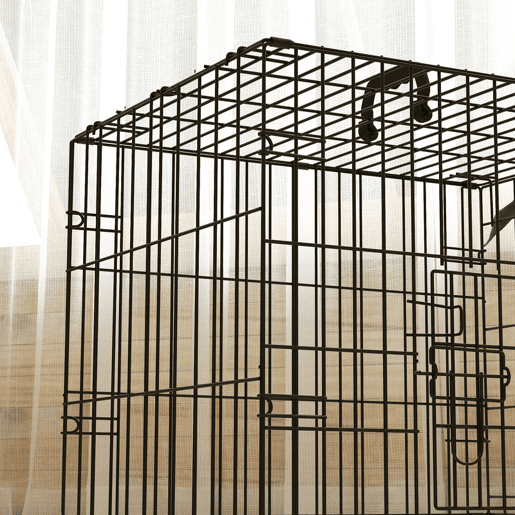 PawHut Jaula Dobrável para Cães Pequenos com Almofada, 2 Portas, Tabuleiro Removível e Estrutura Metálica, 60x45x50 cm, Preto e Bege