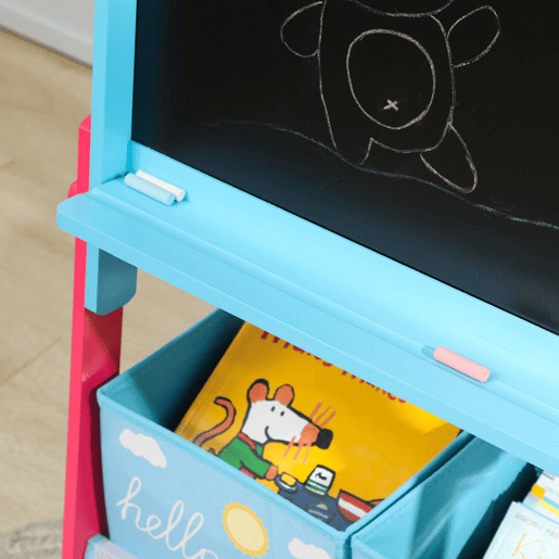 AIYAPLAY Cavalete para Crianças 2 em 1 Arsósia Infantil com Dupla Face 2 Caixas de Arrumação Cavalete de Pintura para Crianças com Estampa em Animais 53,5x49x113 cm Azul