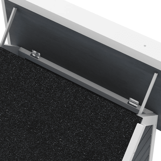 PawHut Casa para Gatos de Madeira Abrigo para Gatos com Telhado Asfáltico Rebatível Janela e Portas com Cortina Refúgio para Animais de Estimação para Exterior 77x57,5x68 cm Cinzento e Preto
