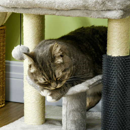 PawHut Arranhador para Gatos Arranhador Pequeno para Gatos Altura 48 cm com 2 Postes de Arranhar Cama Plataforma em U e Escova Bola Suspensa 40x40x48 cm Cinza