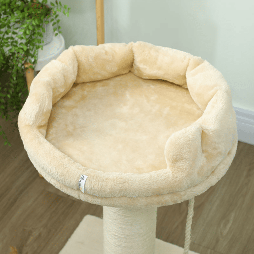 PawHut Arranhador para Gatos Mini Arranhador para Gatos de 2 Níveis com Plataforma Bola com Mola Corda Suspensa e Poste de Sisal 55x55x83 cm Bege