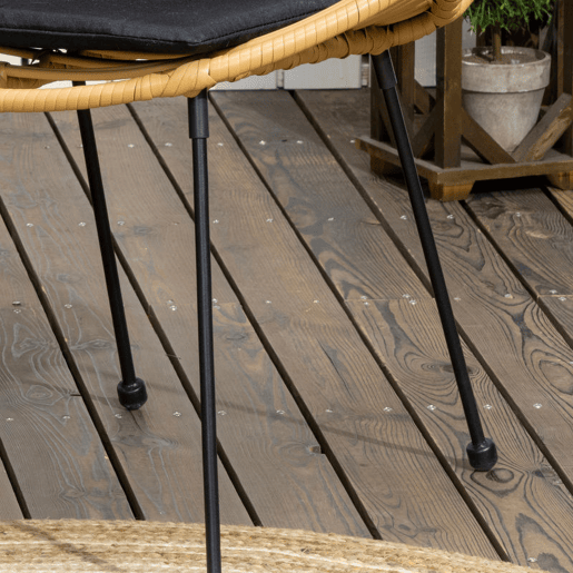 Outsunny Conjunto de Móveis de Jardim em Vime Sintético de 4 Peças Móveis de Exterior com 1 Sofá Duplo 2 Poltronas e Mesa de Vidro com Almofadas Madeira e Preto