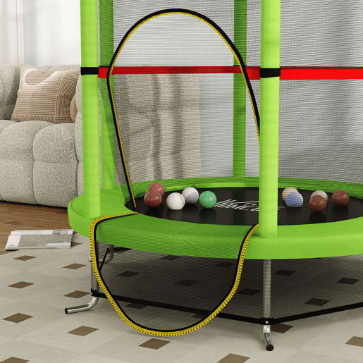 HOMCOM Trampolim Infantil Ø140x190 cm Trampolim para Crianças de 3-6 Anos com Rede de Segurança Carga 45 kg para Interior Verde