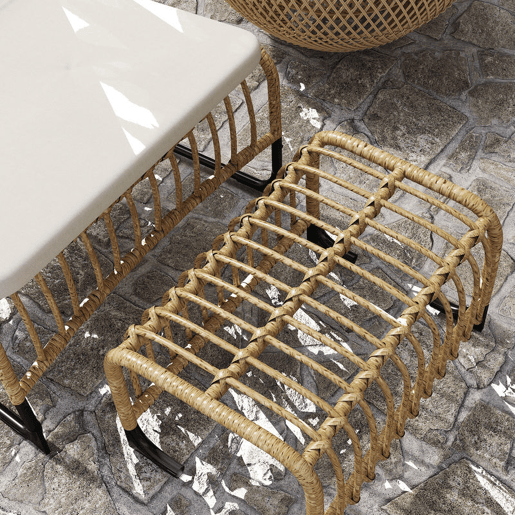 Outsunny Conjunto de Poltrona de Jardim com Apoio para os Pés de Vime Sintético Poltrona para Exterior com Almofada Acolchoada e Estrutura de Aço 65x93x80 cm Madeira e Bege