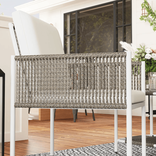 Outsunny Conjunto de Jardim de 3 Peças Conjunto de 2 Cadeiras e Mesa de Vime com Almofadas Acolchoadas e Bancada de Vidro para Varanda Pátio Marrom Acinzentado e Creme