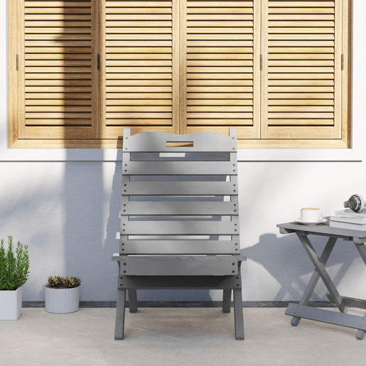 Outsunny Cadeira de Jardim em Madeira Cadeira de Exterior com Desenho de Ripas e Encosto Inclinado Carga 120 kg para Varanda Pátio 78x48x76 cm Cinzento