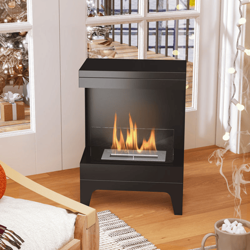 HOMCOM Lareira de Bioetanol Lareira de Bioetanol de Pé com Depósito de 0,9L Apagador de Chamas de Aço Inoxidável Tempo de Combustão 3,3H para Interiores 15-20 m² 38x22x54 cm Preto