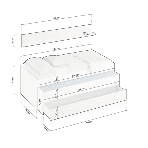 Cama doble juvenil con estante Nuit Branco Artik (Branco mate) - Branco Velho 199 x 65 x 96 cm