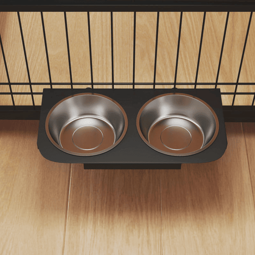 PawHut Gaiola para Cães Mesa Auxiliar Moderna Casa para Animais com 2 Portas Suporte Giratório com 2 Tigelas e Estrutura de Aço para Cães Médios 80x60x68 cm Carvalho