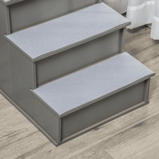PawHut Escada para Animais de Estimação de 4 Degraus Escada para Cães e Gatos com Tapetes Antideslizantes Removíveis Carga 30 kg para Cama Sofá 40x59x54,2 cm Cinza