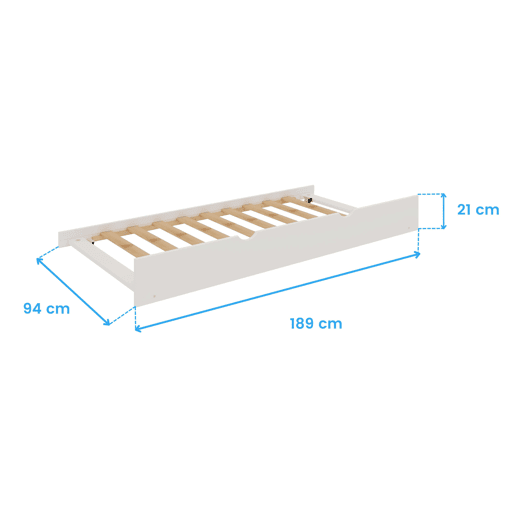 Gaveta inferior para beliche de coelho branco 189x24x94cm