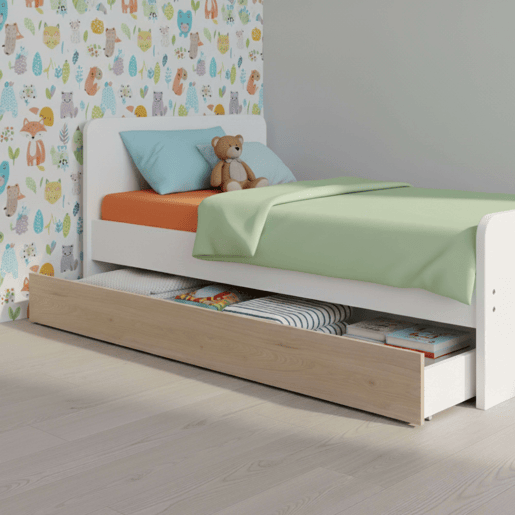 Cama Fantasia Gaveta Inferior Jackson Carvalho e Cor Branca 199x19x95 cm