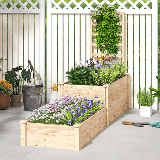 Outsunny Floreira Exterior Grande de Madeira Floreira Elevada com Treliça para Plantas Trepadoras e 2 Caixas de Cultivo para Jardim Pátio Terraço 222x63x132 cm Madeira