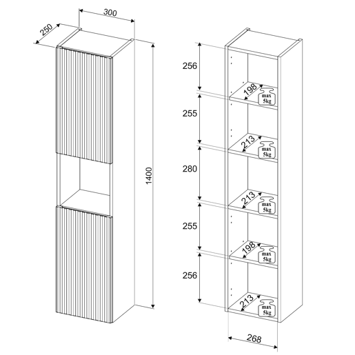 Móvel de lavatório duplo 140cm 4 portas 2 nichos e coluna Verde Jade e Madeira