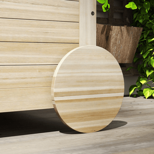 Outsunny Baú de Arrumação Exterior 185L Baú de Jardim de Madeira Impermeável com Tampa Amovível 2 Rodas Cordas de Linho Dobradiças Metálicas e Forro Interno 110x50x50 cm Madeira