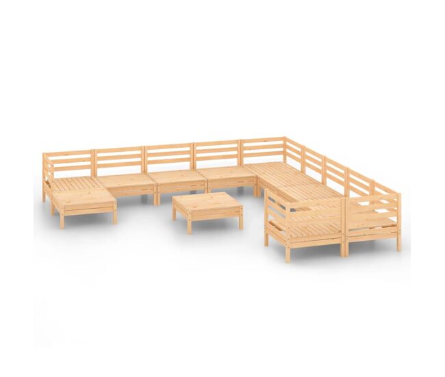 Juego de muebles de jardín 12 piezas madera maciza de pino