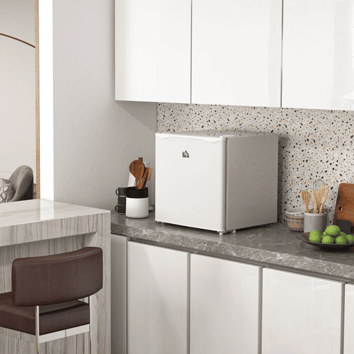 HOMCOM Mini Congelador Vertical 35 L Congelador Pequeno Silencioso com Porta Reversível Temperatura Ajustável e Prateleira Amovível para Casa Escritório 47x44,2x48,8 cm Branco
