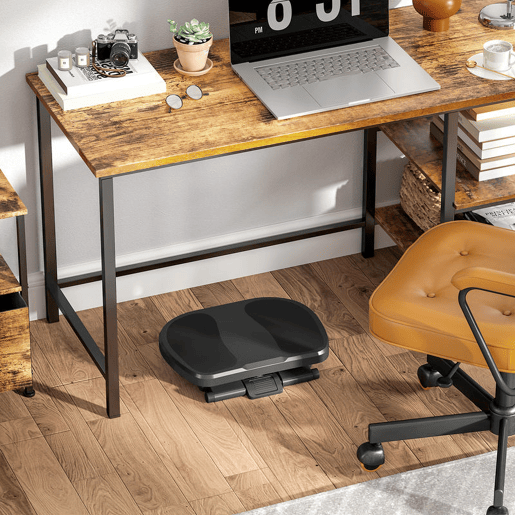HOMCOM Apoio para os Pés com Superfície Texturizada Apoio para os Pés com Inclinação de 0-30° Massagem e Altura Ajustável em 3 Níveis para Escritório 45x34x10-16,5 cm Cinza