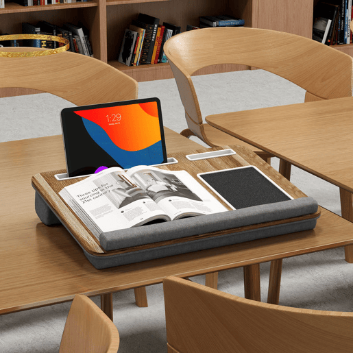 HOMCOM Suporte para Portátil com Amofada Suporte para Portátil com Ranhura para Tablet Almofada para Mouse Apoio para os Punhos Mesa para Portátil para Casa Escritório 55,5x37x9 cm Carvalho