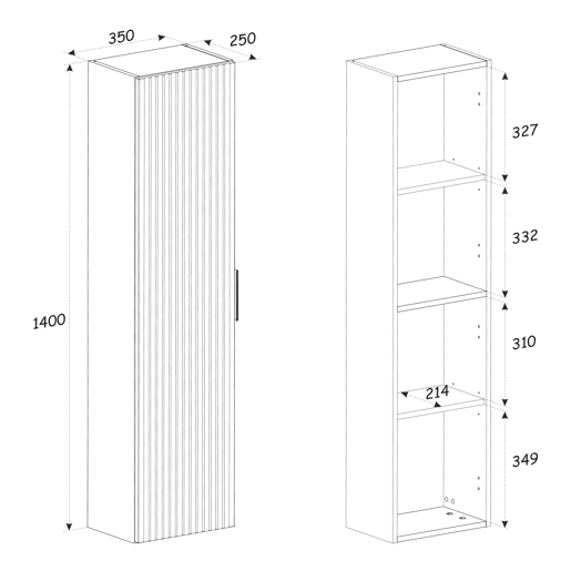 Lavatório individual 140cm 2 nichos cesto roupa suja coluna Adriel madeira