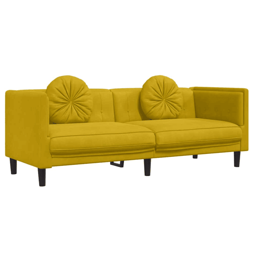 vidaXL 3 pcs conjunto de sofás com almofadas veludo amarelo vidaXL 3 pcs conjunto de sofás com almofadas veludo amarelo