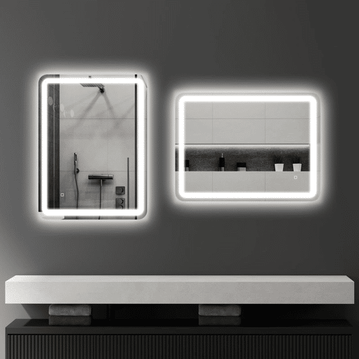 HOMCOM Espelho Casa de banho com Luzes LED 60x80 cm Espelho de Parede Antiembaciamento com 3 Temperaturas de Cor Ajustável e Função de Memória Horizontal e Vertical Prata