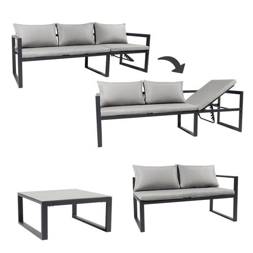 IBIZA conjunto de mobiliário modular de jardim em tecido cinzento 4 lugares - antracite de alumínio