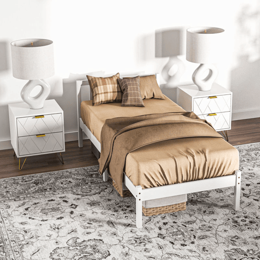 HOMCOM Estrutura de Cama de Madeira Estrado de Cama de Solteiro para Colchão 190x90 cm Carga 120 kg 198x96x70 cm Branco