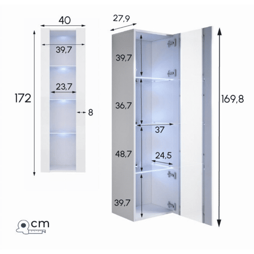 Vitrine suspensa Sala de estar e jantar Branco 40x29x170 1 porta LED Nora V5 Muebles Bonitos Vitrine suspensa Sala de estar e jantar Branco 40x29x170 1 porta LED Nora V5 Muebles Bonitos