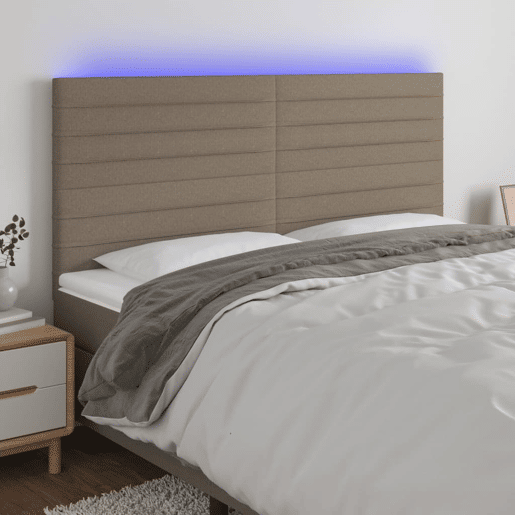 vidaXL Cabeceira cama c LED tecido 200x5x118128 cm cinza-acastanhado