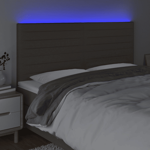 vidaXL Cabeceira cama c LED tecido 200x5x118128 cm cinza-acastanhado