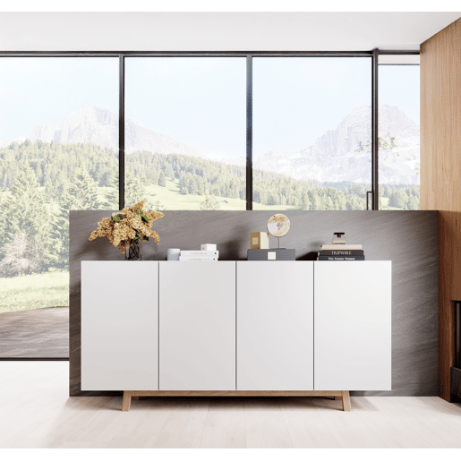 Aparador Sala de estar e jantar Branco 160x40x79 4 portas Siena Muebles Bonitos Aparador Sala de estar e jantar Branco 160x40x79 4 portas Siena Muebles Bonitos